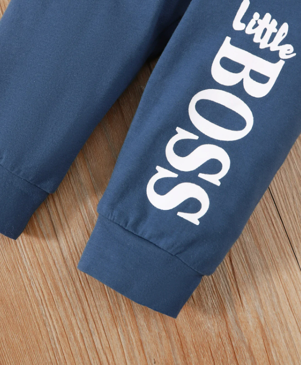 The Hollis - Baby Unisex Blue Little Boss Hoodie + Pants