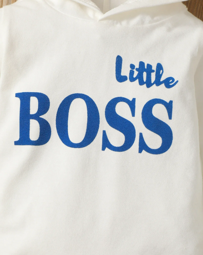 The Hollis - Baby Unisex White Little Boss Hoodie + Pants