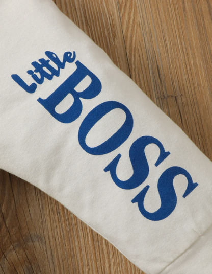 The Hollis - Baby Unisex White Little Boss Hoodie + Pants