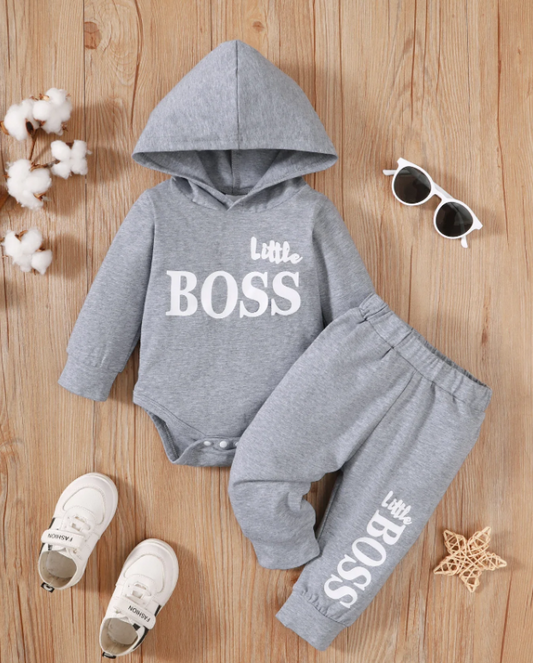 The Hollis - Baby Unisex Gray Little Boss Hoodie + Pants