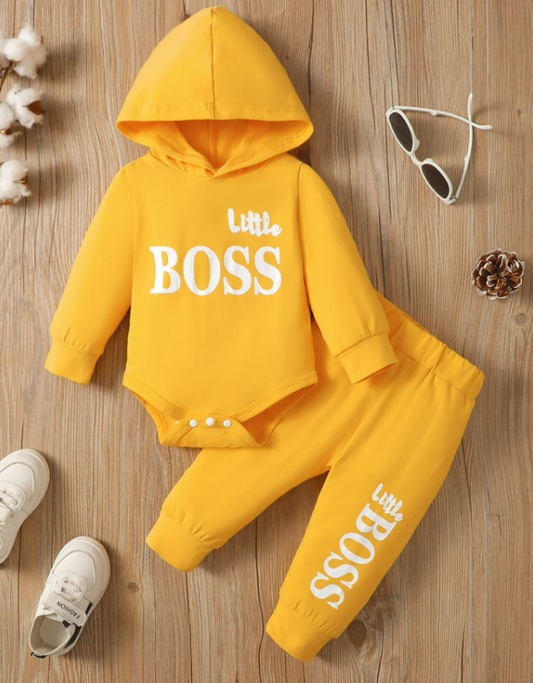 The Hollis - Baby Unisex Yellow Little Boss Hoodie + Pants