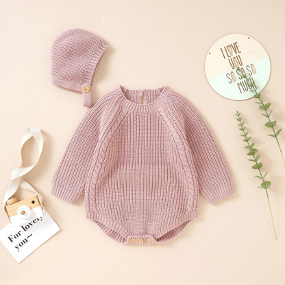 The John - Baby Unisex Warm Knit Jumpsuit Long Sleeve Soft Outfits + Hats