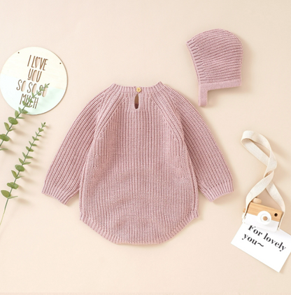 The John - Baby Unisex Warm Knit Jumpsuit Long Sleeve Soft Outfits + Hats