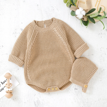 The John - Baby Unisex Warm Knit Jumpsuit Long Sleeve Soft Outfits + Hats