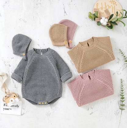 The John - Baby Unisex Warm Knit Jumpsuit Long Sleeve Soft Outfits + Hats