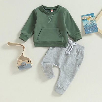 The Miles - Baby Unisex Casual Embroidery Pocket Long Sleeve Sweatshirts + Long Pants