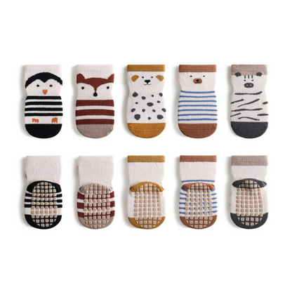 The Eli - Baby Unisex 5 Pairs Animal Print Anti-Slip Baby Socks