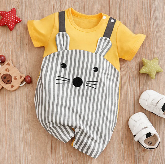 The Roman - Baby Unisex Yellow Mouse Print Jumpsuit