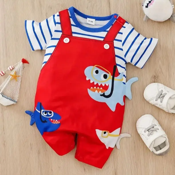 The Thiago - Baby Unisex Fake Two Piece Shark Jumpsuit