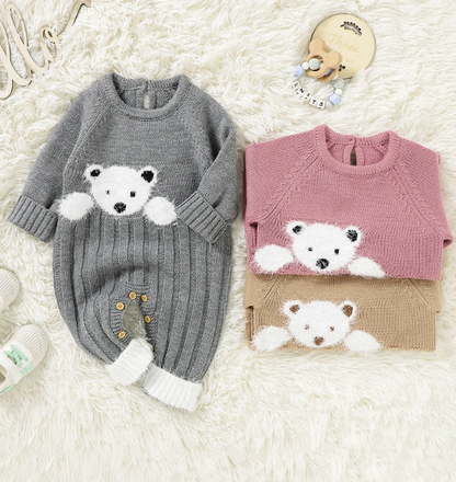 The Myles - Baby Unisex Bear Design Knitted Romper