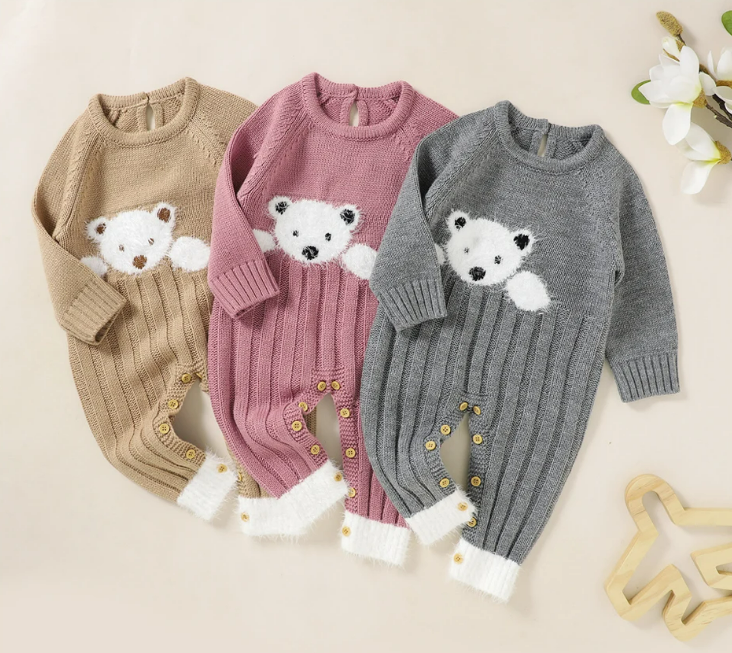 The Myles - Baby Unisex Bear Design Knitted Romper