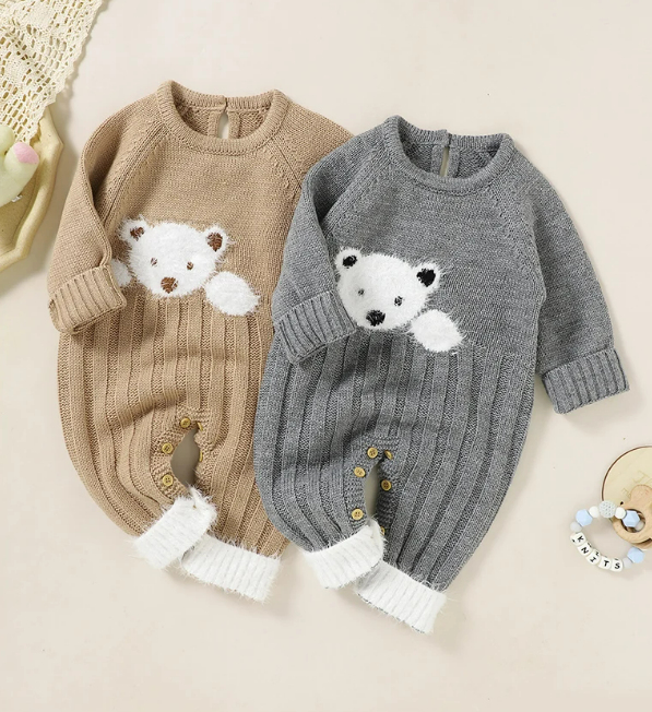 The Myles - Baby Unisex Bear Design Knitted Romper