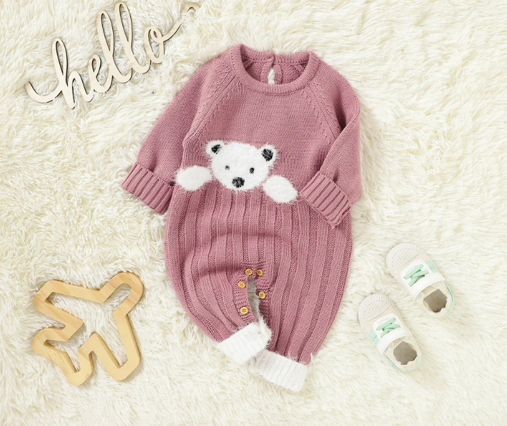 The Myles - Baby Unisex Bear Design Knitted Romper