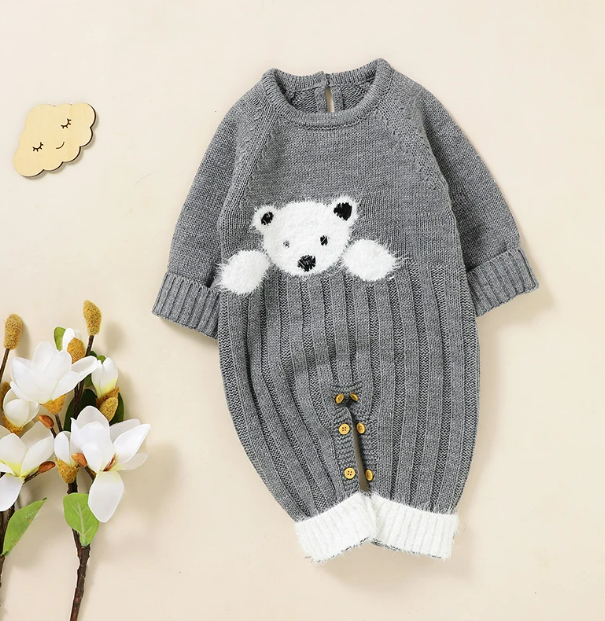 The Myles - Baby Unisex Bear Design Knitted Romper