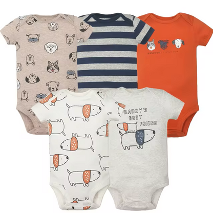 The Santiago - Baby Unisex 5pcs Cartoon Print Romper Set F