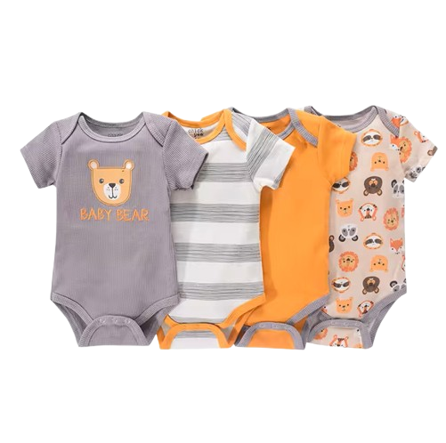 The Caleb - Baby Unisex 4pcs Cartoon Print Bodysuits A