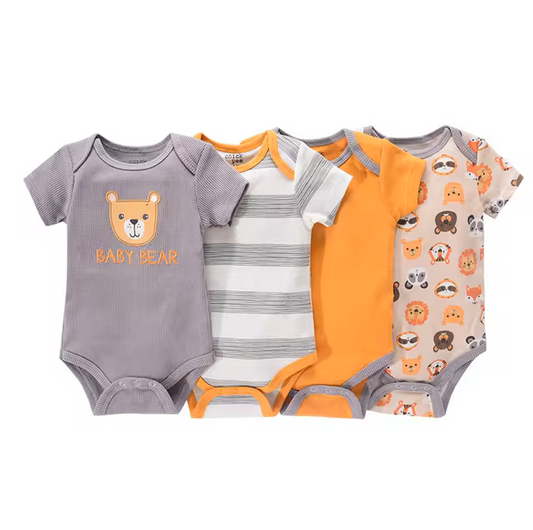 The Caleb - Baby Unisex 4pcs Cartoon Print Bodysuits A