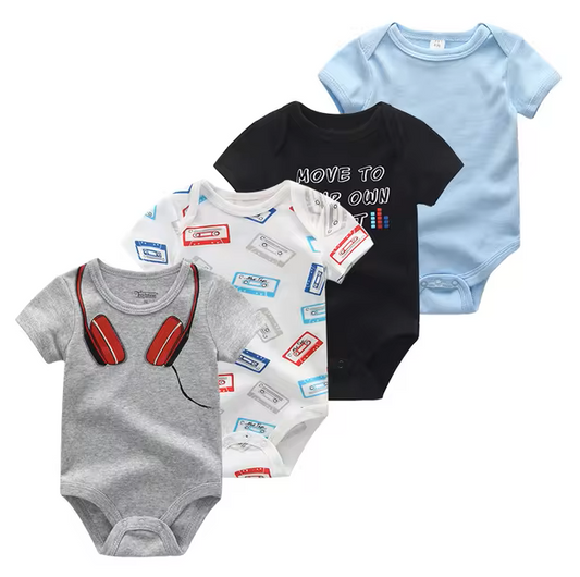 The Caleb - Baby Unisex 4pcs Cartoon Print Bodysuits W