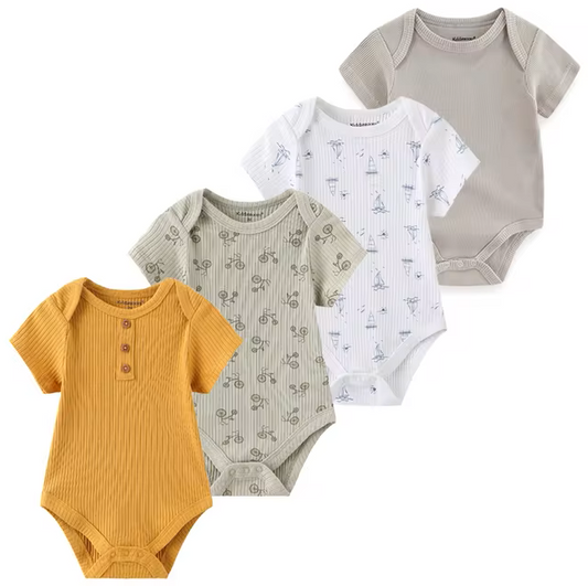 The Caleb - Baby Unisex 4pcs Cartoon Print Bodysuits AA