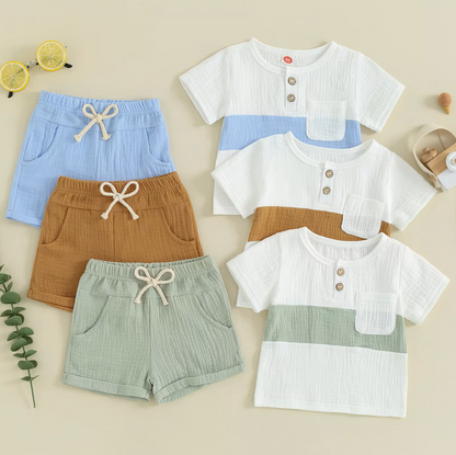 The Cassian - Baby Boy Short Sleeve Contrast Color Tops Shorts Kids Loose Outwear