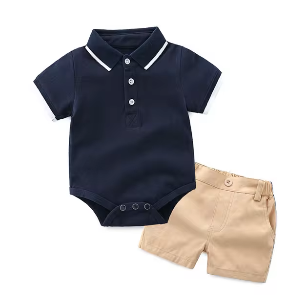 The Leonardo - Baby Boy Gentlemen Cotton Romper Top + Shorts