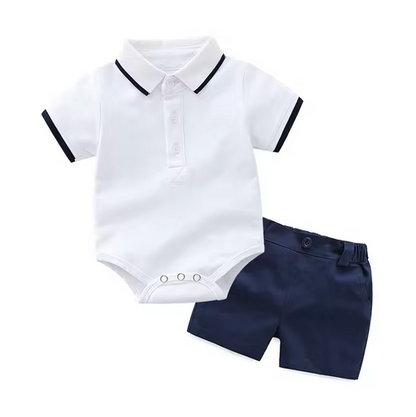 The Walker - Baby Boy Gentlemen Cotton Romper Top + Shorts