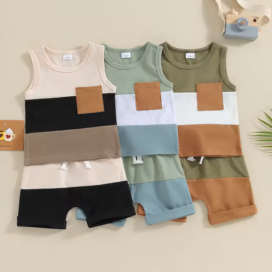 The Jameson - Baby Boy Sleeveless Contrast Color Pocket Tank Tops And Shorts