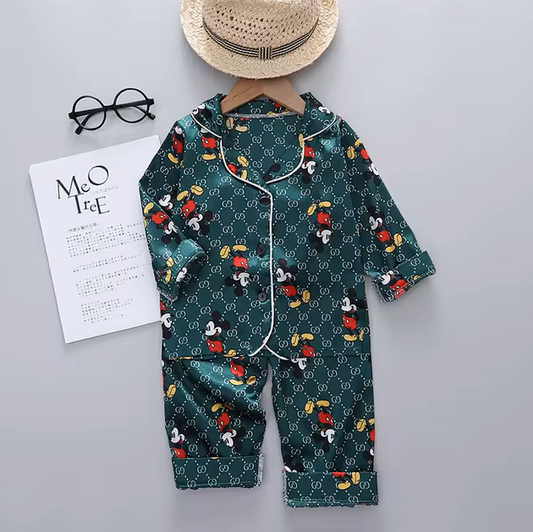 The Aziel - Baby Disney Dark Green Mickey Mouse Print Pajamas Set