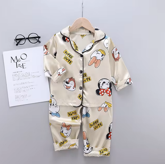 The Aziel - Baby Disney Beige Minnie Mouse Print Pajamas Set