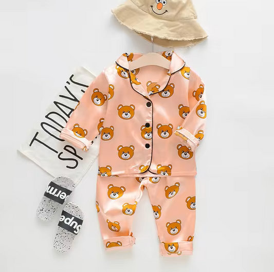 The Aziel - Baby Pink Bear Print Pajamas Set