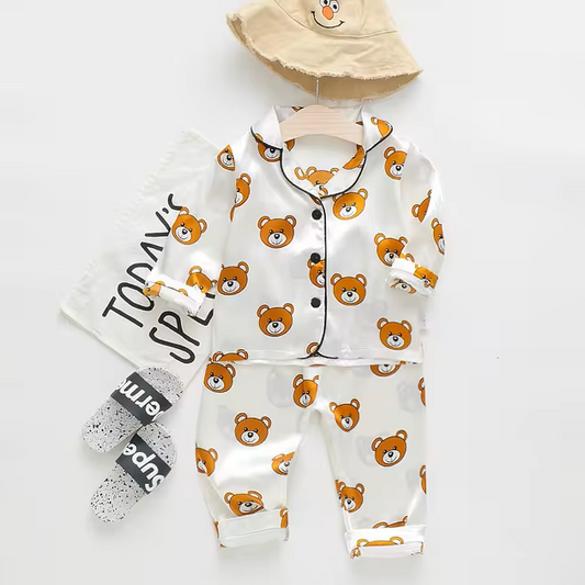 The Aziel - Baby White Bear Print Pajamas Set