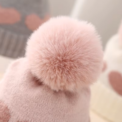 The Halo - Baby Fur Pompom Heart Printed Hat