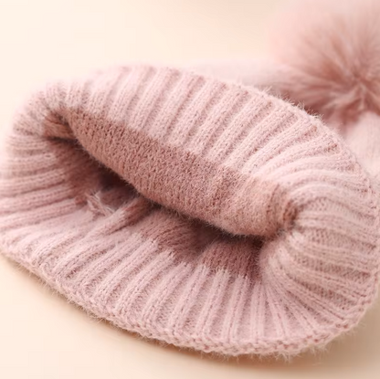 The Halo - Baby Fur Pompom Heart Printed Hat