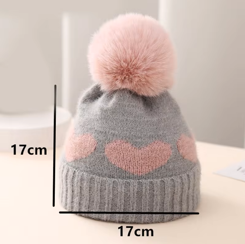 The Halo - Baby Fur Pompom Heart Printed Hat