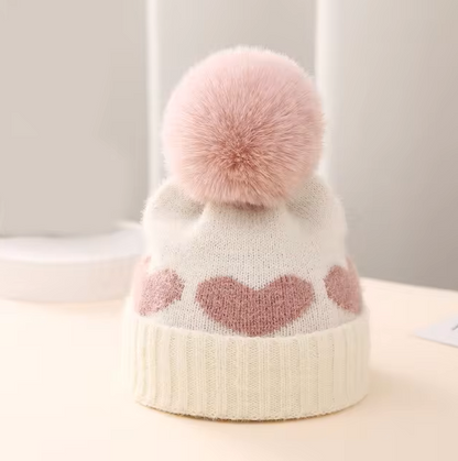 The Halo - Baby Fur Pompom Heart Printed Hat