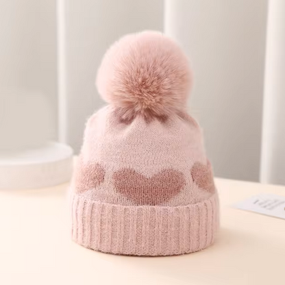 The Halo - Baby Fur Pompom Heart Printed Hat