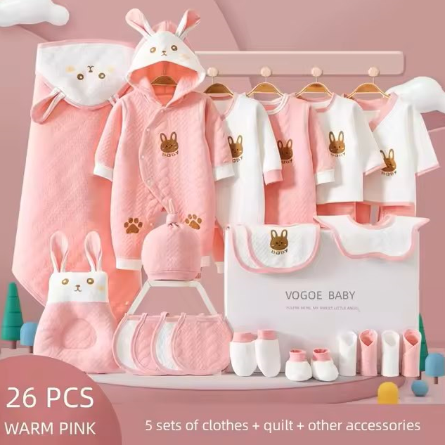 The Carey - Newborn Baby Unisex Warm Pink Gift Set