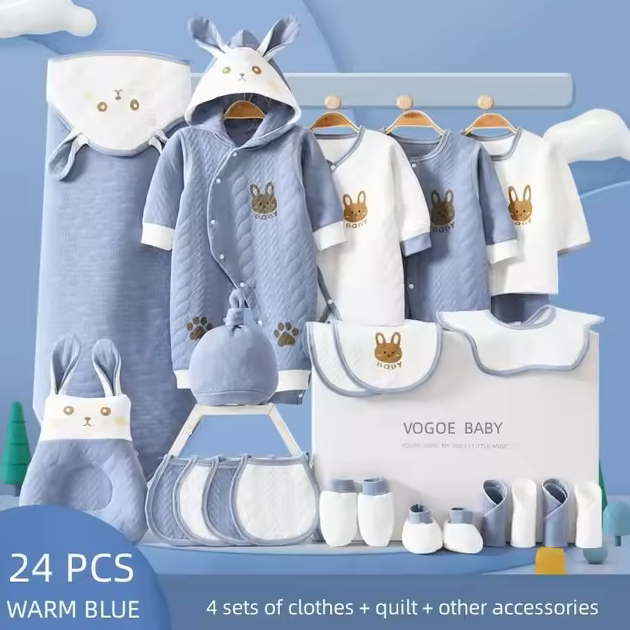 The Carey - Newborn Baby Unisex Warm Blue Gift Set