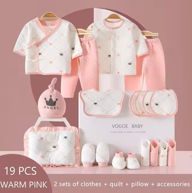 The Rene - Newborn Baby Unisex Warm Pink Gift Set