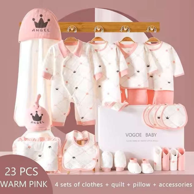 The Rene - Newborn Baby Unisex Warm Pink Gift Set