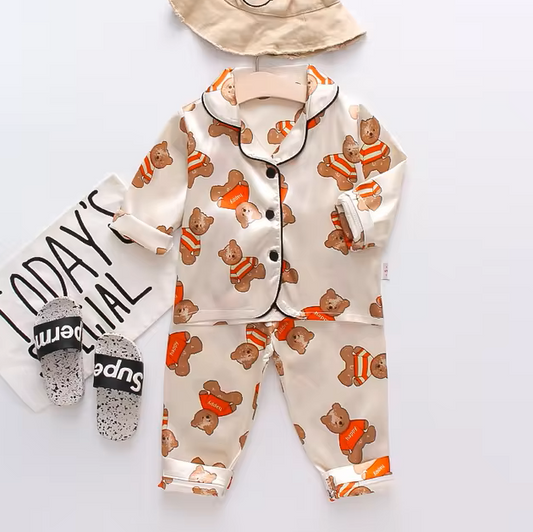 The Jodie - Baby Unisex Cute Print Pajamas Set - Beige Bear Print