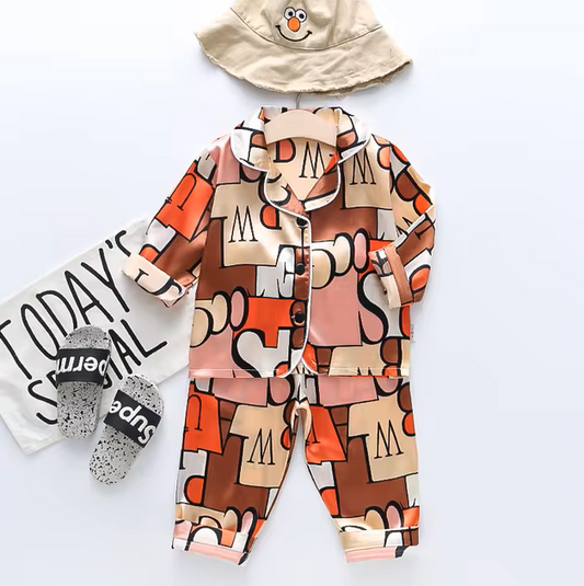 The Jodie - Baby Unisex Cute Print Pajamas Set - Letter W Print