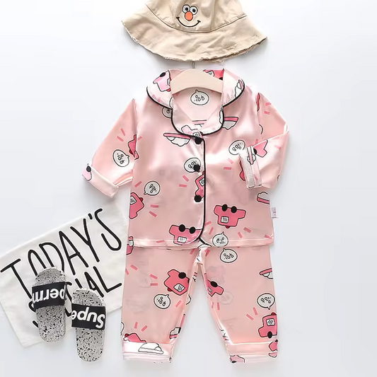 The Jodie - Baby Unisex Cute Print Pajamas Set - Pink Cars Print