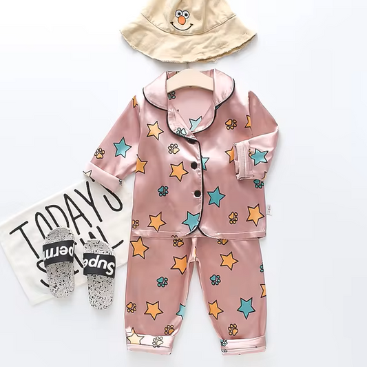 The Jodie - Baby Unisex Cute Print Pajamas Set - Pink Stars Print