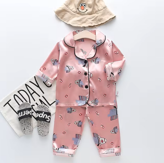 The Jodie - Baby Unisex Cute Print Pajamas Set - Pink Spaceship Print