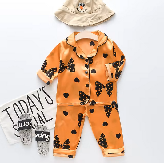 The Jodie - Baby Unisex Cute Print Pajamas Set - Orange Ribbon Print