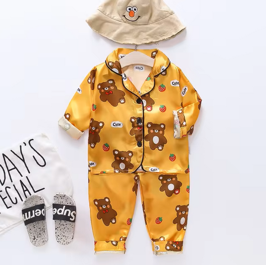 The Jodie - Baby Unisex Cute Print Pajamas Set - Orange Bear Print