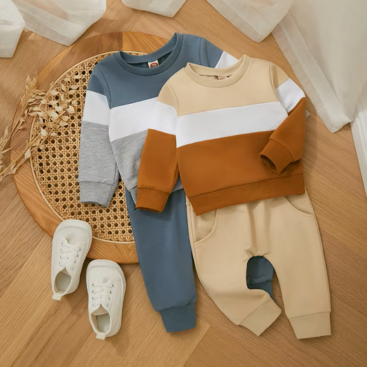 The Kyaire - Baby Boy Contrast Color Long Sleeve Sweatshirt & Elastic Pants