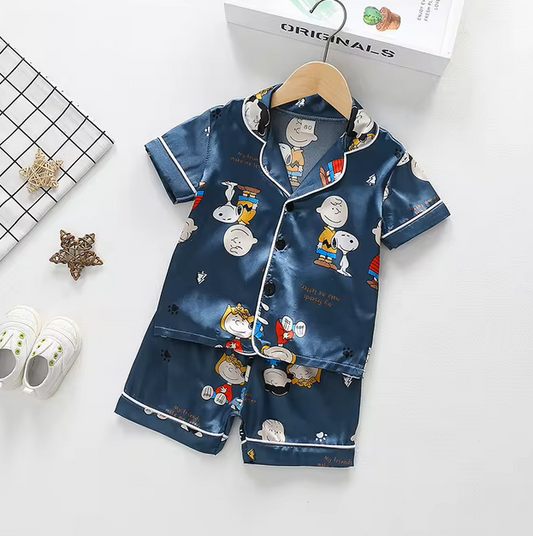 The Gale - Baby Unisex Cute Print Pajamas Set - Navy Blue Snoopy Print