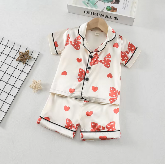 The Emryn - Baby Unisex Cute Red Ribbon Print Pajamas Set